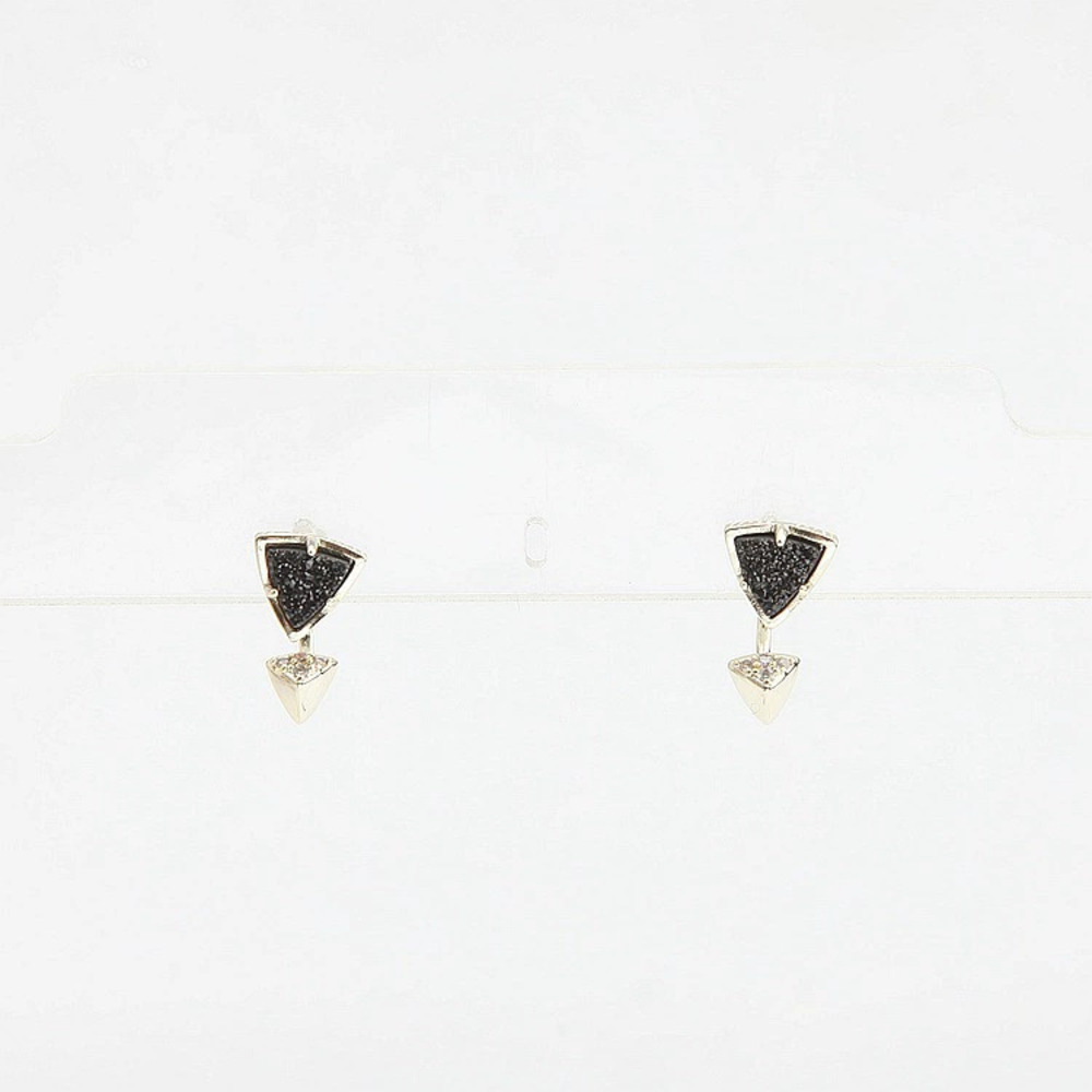 Kendra Scott Light Gold Black Crystal Cluster Front Back Earrings